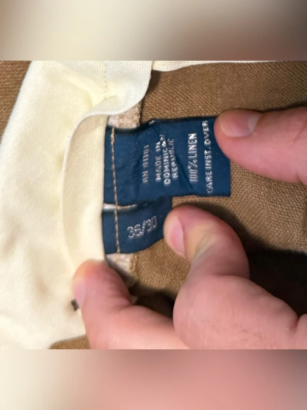 VTG Polo Ralph Lauren 100% Linen Button Fly Officer Pants Tan Brown Men’s 36x30*